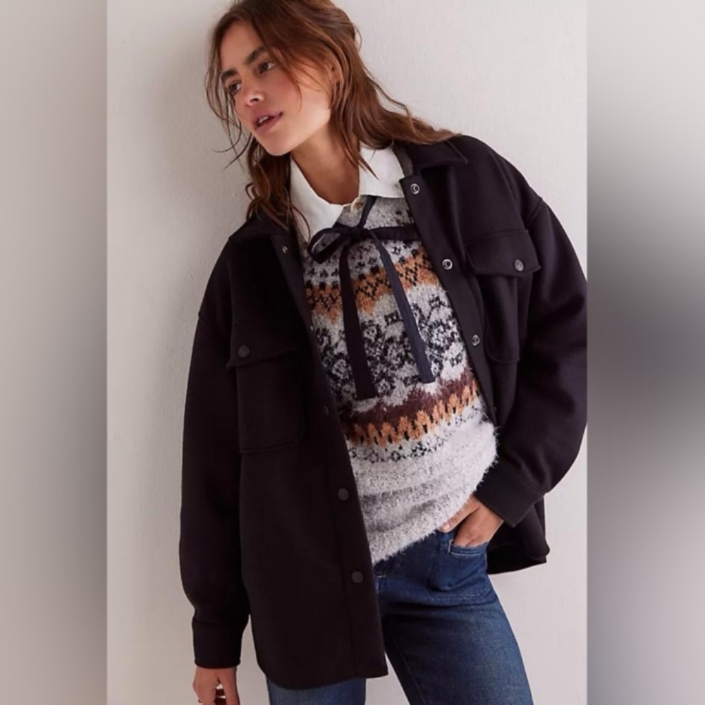 Free People We The Free Lola Shirt Jacket Oversized Shacket Black M